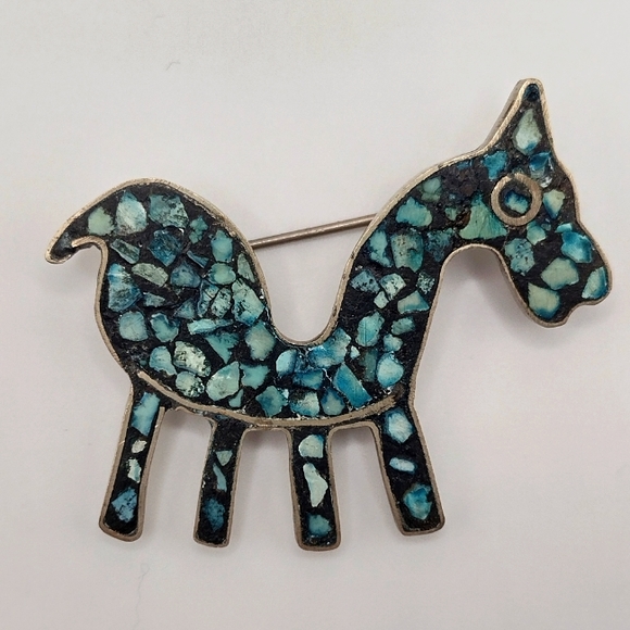 Jewelry - Vintage Turquoise and Sterling Horse Brooch